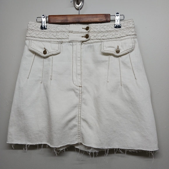 Free People Dresses & Skirts - Free People Denim Mini Skirt Women Size 8 Off White Hemp Cotton Blend Casual